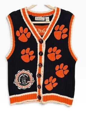 Clemson Tigers Vintage BellePointe Alumni Sweater Vest Paw Print Orange Navy L